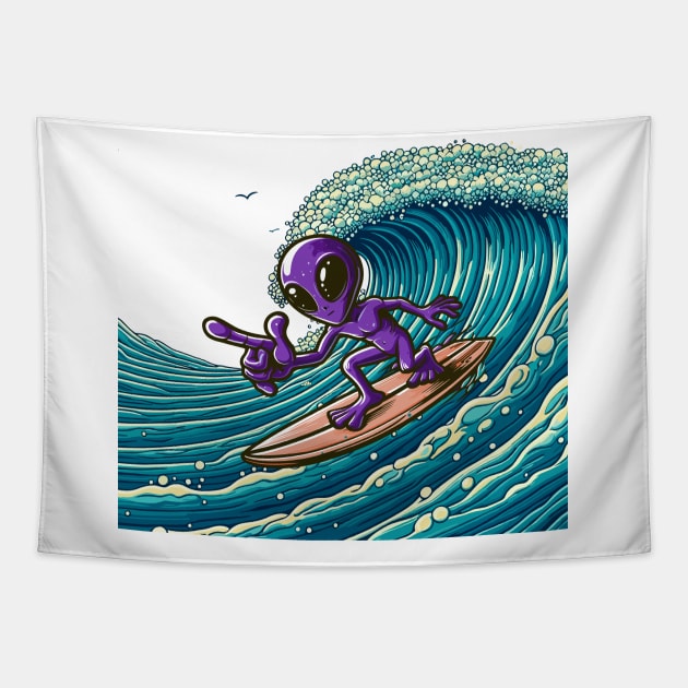 Alien surfer Tapestry by TimeWarpWildlife