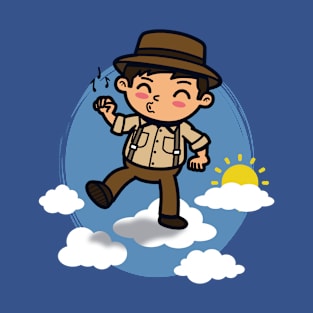 Funny Kawaii Man Walking On Clouds Sunny Heaven Cartoon T-Shirt