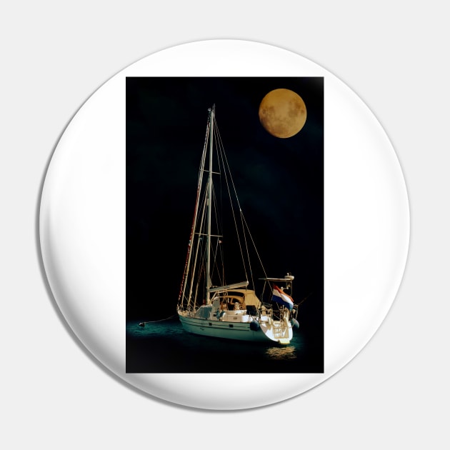 Anchored Under A Full Moon Pin by JimDeFazioPhotography