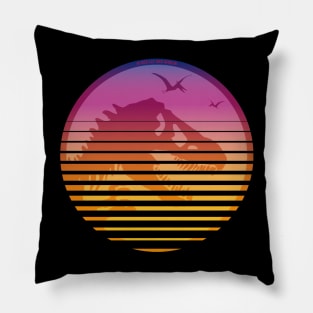 Isla Nublar - Jurassic Tyrannosaurus - Sunset Silhouette Pillow