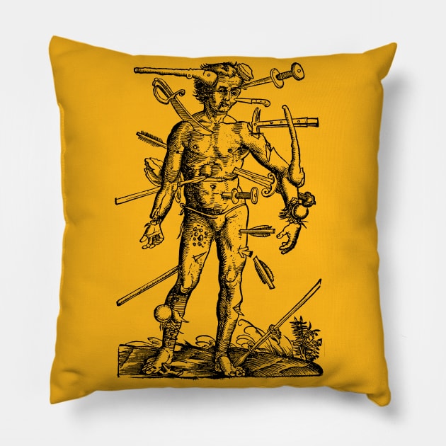 †† Vintage Medieval Woodcut Style Illustration Pillow by DankFutura