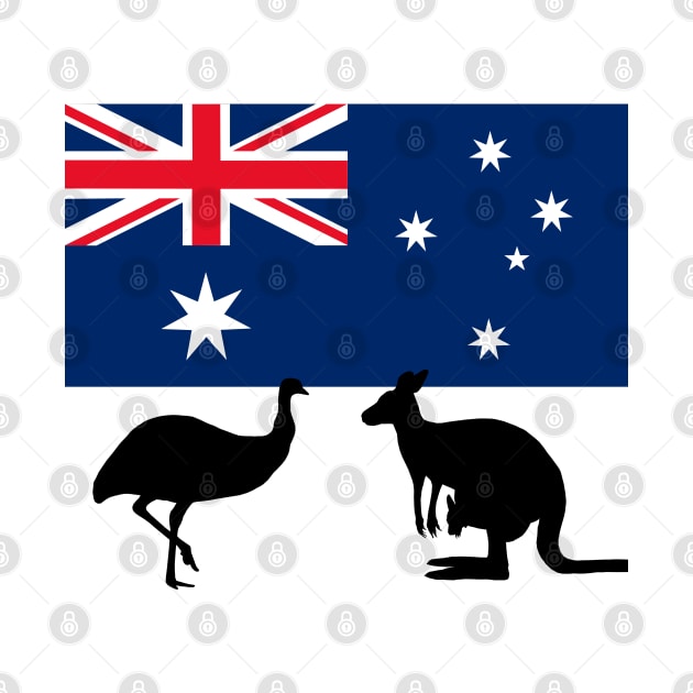 Australian Flag with Emu and Kangaroo by Orikall by Orikall