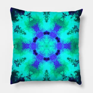 Psychedelic Hippie Flower Teal and Blue Pillow