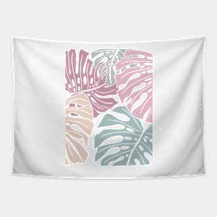 Abstract Pastel Colors Monstera Leaves Tapestry