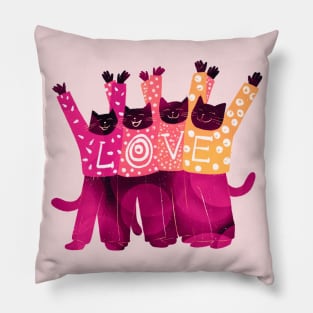 The four positive black cats celebrate LOVE Pillow