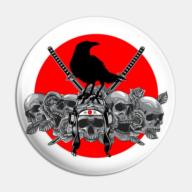 Yatagarasu - The three-legged messenger - Kamikaze  Skulls Pin by Two Tailed Tom