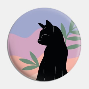 Вoho minimalist black cat with plants and sunset Pin