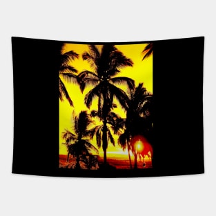 Golden Palm Tree Sunset Tapestry