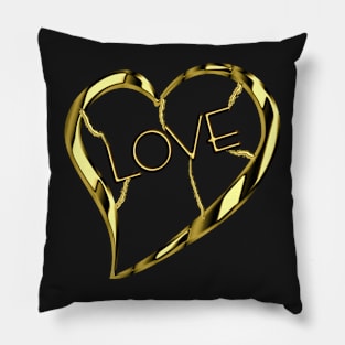 Golden heart with text "LOVE" Pillow