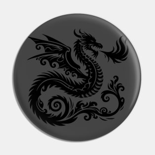 Mystical Black Dragon Tribal Art Fantasy Pin