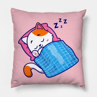 Cute Cat Sleeping With Pillow And Blanket Cartoon Pillow