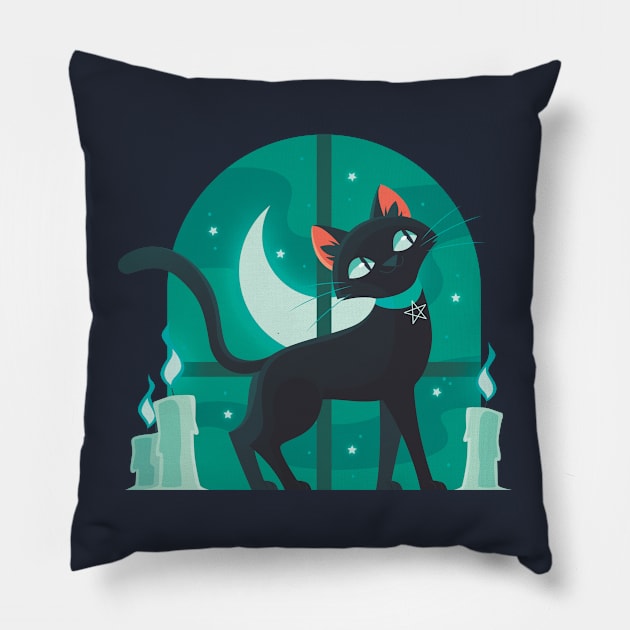 halloween cat green Pillow by Cryptocactos 