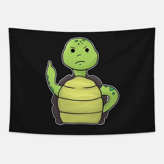 Grumpy Turtle Holding Middle finger funny gift Tapestry by Mesyo