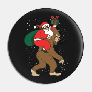 Santa Riding Bigfoot Funny Yeti Christmas design Pin