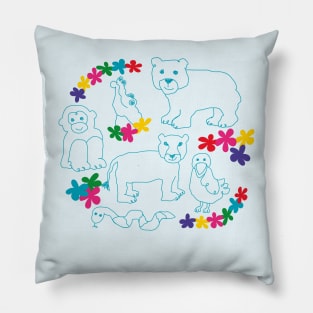 Blue animals lineart pattern Pillow