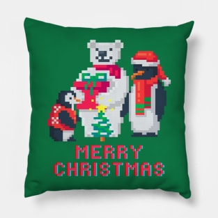 Merry Christmas From the Pixel Pal Penguins and Polar Bear Pillow