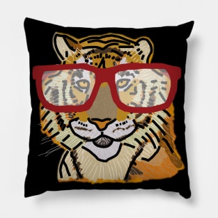 Portrait of Big Cat with Glasses Pillow