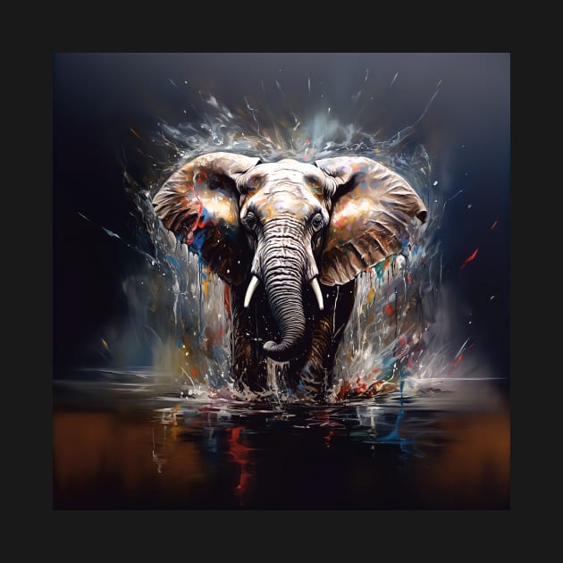 Stunning Elephant in Water Painting by Geminiartstudio