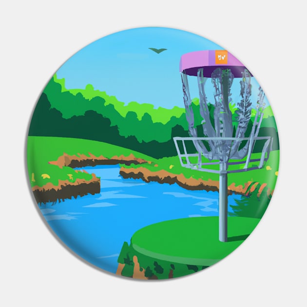 Disc Golf Along Side a River Pin by Star Scrunch