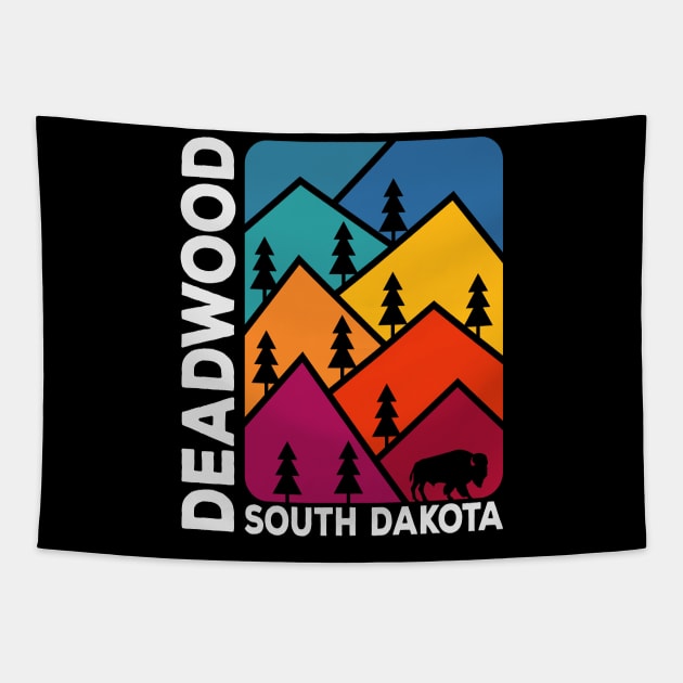 Deadwood South Dakota Vintage Mountains Bison Tapestry by SouthDakotaGifts