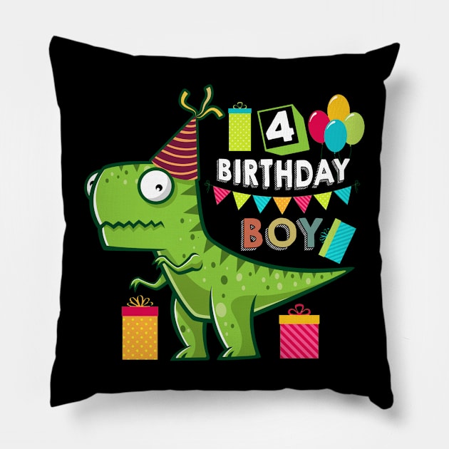 Birthday Dinosaur 4 Years Old Pillow by Brothers With Ax Sticks