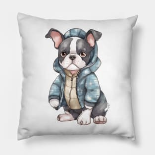 Watercolor Cozy Boston Terrier Dog Pillow