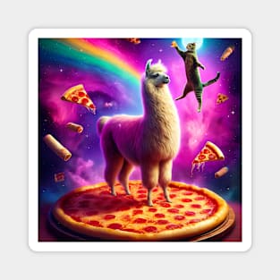 Funny Cat, Llama with Pizza and Tacos Vibrant Magnet