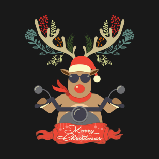 Merry Bikemas, Oh what Fun It is to ride, Funny Reindeer Riding Motor Bike, Ride or Die Cyclist Deer Bicycling Motorcycles Merry Christmas Cyclist Motorbiker design T-Shirt