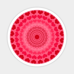 Bright Red Hearts in Kaleidoscope Mandala Round Style Magnet