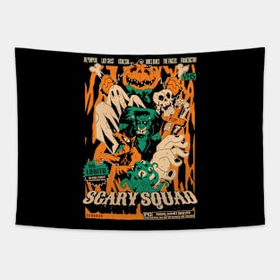 Scary Squad // Funny Parody Movie Poster // Frankenstein Ghost Pumpkinhead Halloween Tapestry