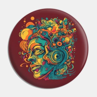 Psychedelic face in many colours Pin