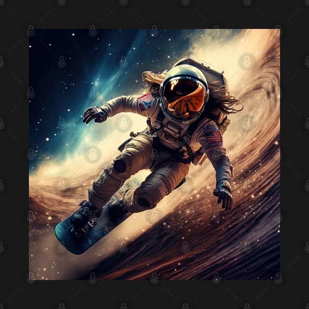 woman astronaut racing in extreme sport cosmic punk space by Maverick Media