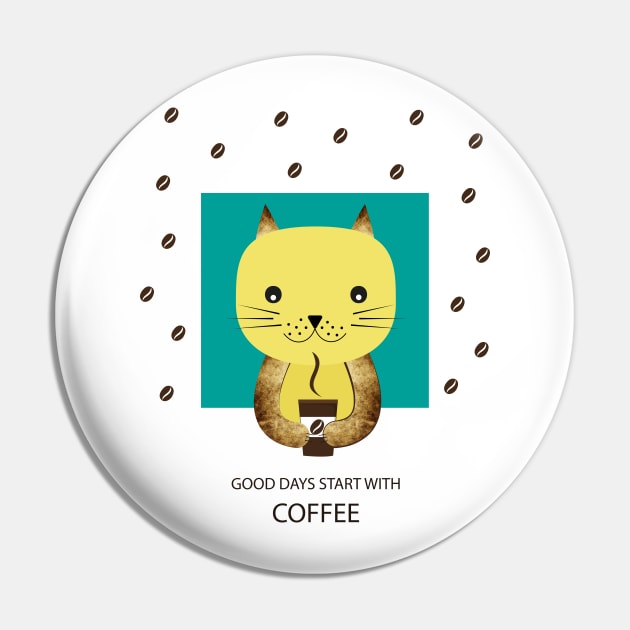 Cat and coffee Pin by grafart