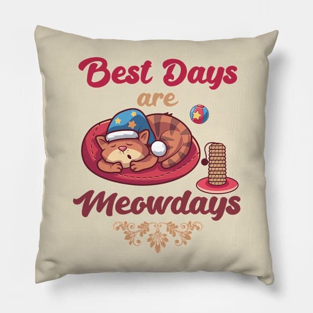 Best Days Are Meowdays Cute Cat sleeping kitty Lover Design Pillow by alcoshirts