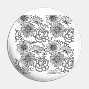 Flowers Line Art - Pastel Yellow & Gray Pin