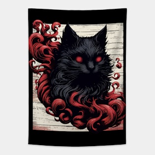 Cool Spooky Abstract Art Black Cat Demon Tapestry