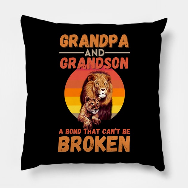 Grandpa And Grandson A Bond That Can’t Be Broken Retro Sunset Lion Pillow by JustBeSatisfied