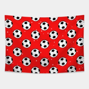 Football / Soccer Balls - Seamless Pattern on Red Background Tapestry