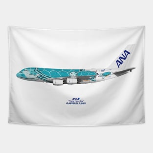 Illustration of ANA Airbus A380 - Flying Honu Kia Tapestry