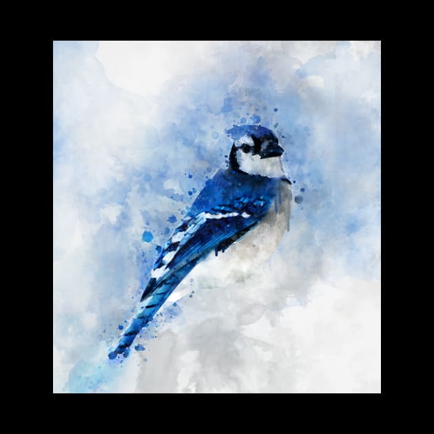 Dramabite Watercolor Blue Jay Bird by dramabite