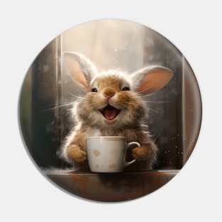 laughing rabbit with a cup of coffee Pin