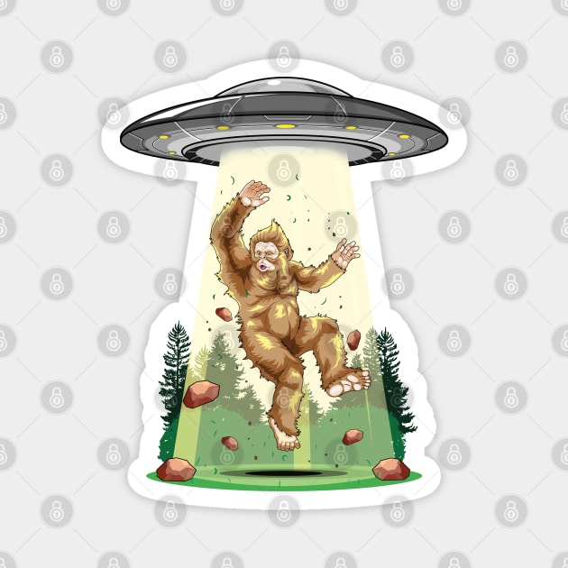 Cosmic Encounter:  Bigfoot Alien Abduction Magnet by GoshWow 