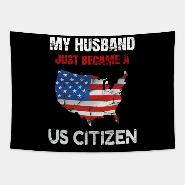 My Husband US CITIZEN American Flag Map Tapestry by SinBle