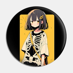 Spooky girl in a skeleton t-shirt Pin