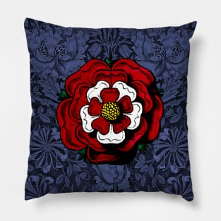 Vintage Tudor Rose Red White and Blue Pillow
