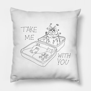 Black Line Suitcase Cat - Take Me With You Pillow