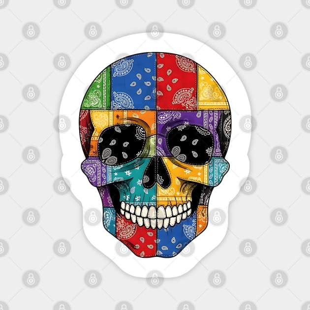 Bandana Patchwork Smiling Skull design Magnet by Luxinda