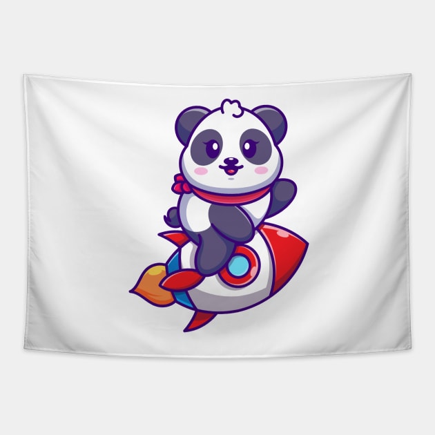 Cute panda riding rocket cartoon Tapestry by Wawadzgnstuff