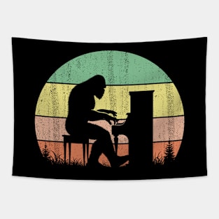 Bigfoot Sasquatch Playing The Piano Vintage Sunset Musical Instrument Tapestry