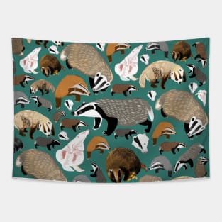 Eurasian badgers pattern in green Tapestry